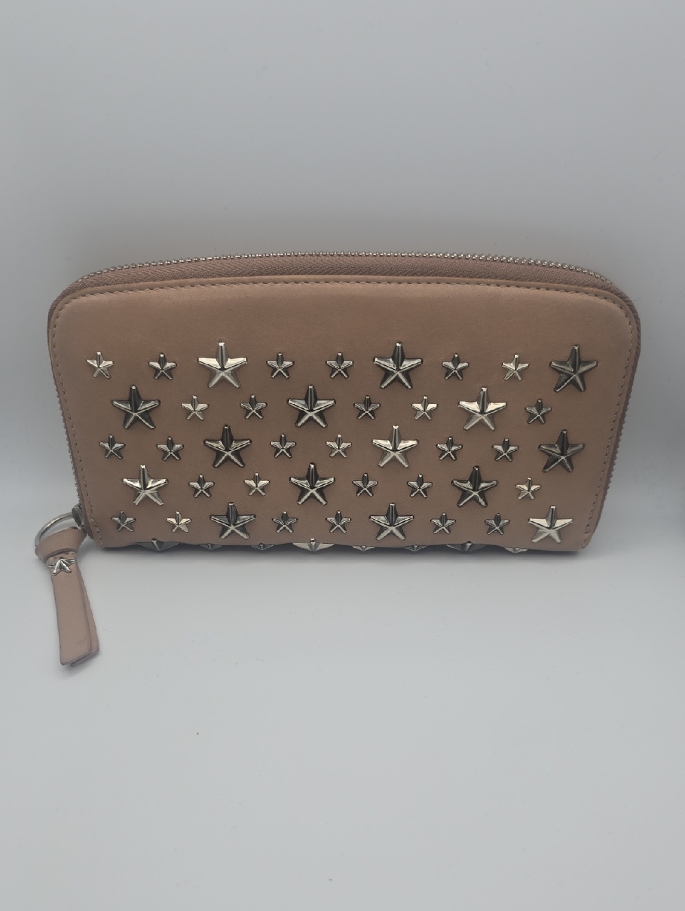 Jimmy Choo Star-Studded Silver Filipa Dusty Rose Long Zip Wallet (EUC)🩶💓🩶